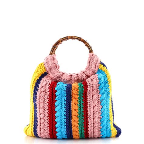 gucci horsebit 1955 bamboo and crochet bag